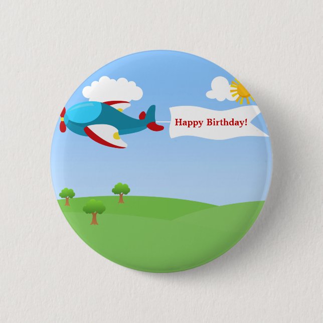 Airplane Banner Boy Birthday Button (Front)