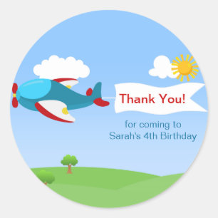 Airplane Banner Boy Birthday Party Stickers