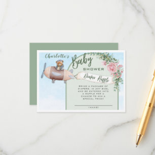 Airplane Bear Pilot Baby Shower Diaper Raffle Enclosure Card