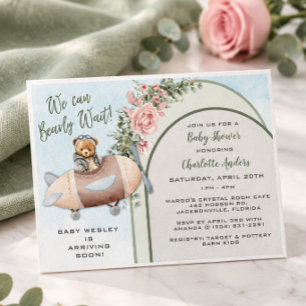 Airplane Bear Pilot Baby Shower Invitation