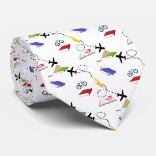 Airplane Bicycle Books Blue Green Red Yellow Tie