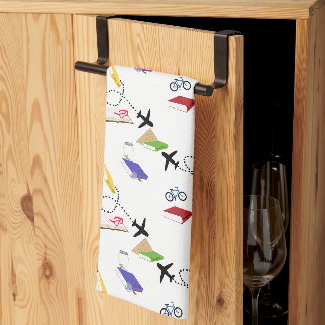 Airplane Bicycle Books Red Yellow Blue Travel Kitchen Towel (Thirds Fold)