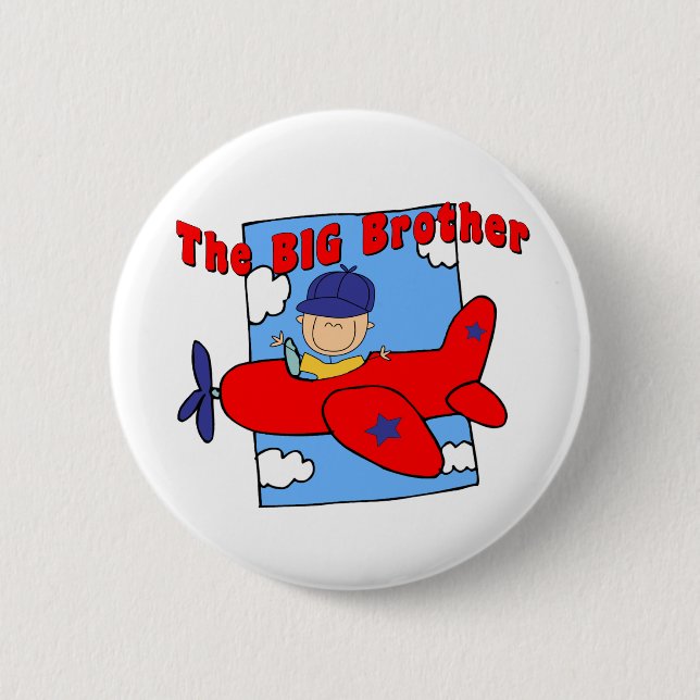 Airplane Big Brother Pilot 2 Inch Round Button (Front)