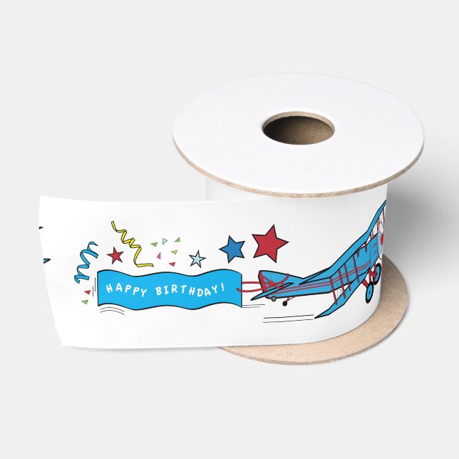 Airplane: Biplane Birthday Party 3 Inches Satin Ribbon (Spool)
