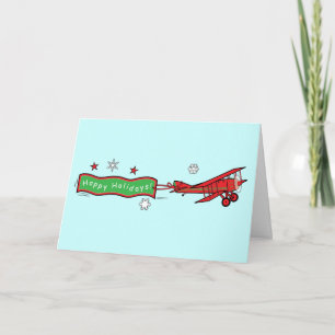 Airplane Biplane Happy Holidays Christmas Holiday Card