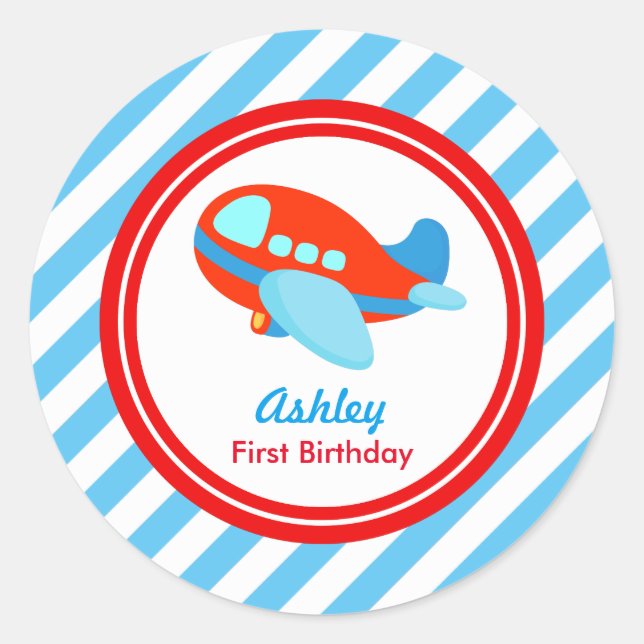 Airplane Birthday Baby Shower Classic Round Sticker (Front)