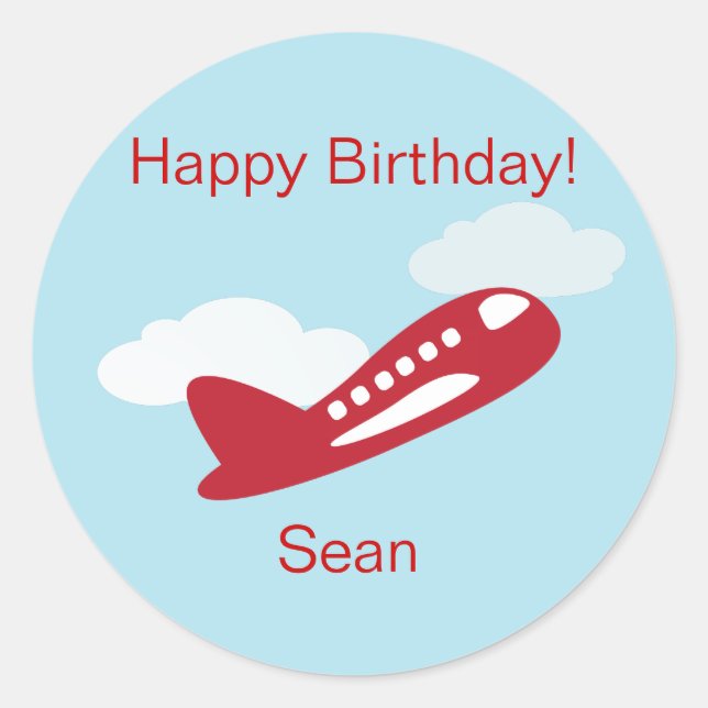 Airplane Birthday Cupcake Toppers/Stickers Classic Round Sticker (Front)