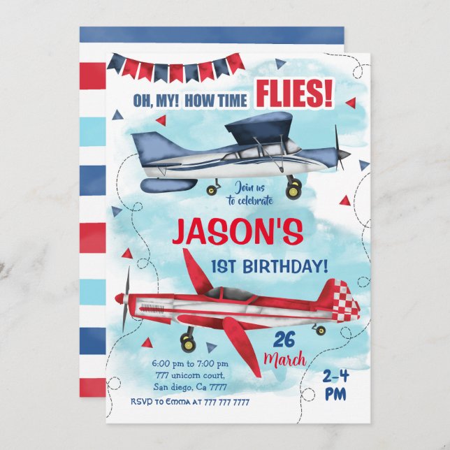 Airplane Birthday Invitation (Front/Back)