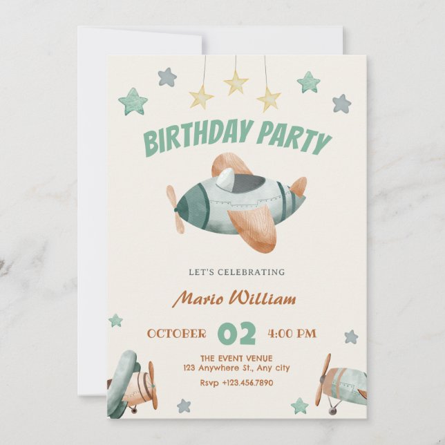 Airplane birthday invitation (Front)