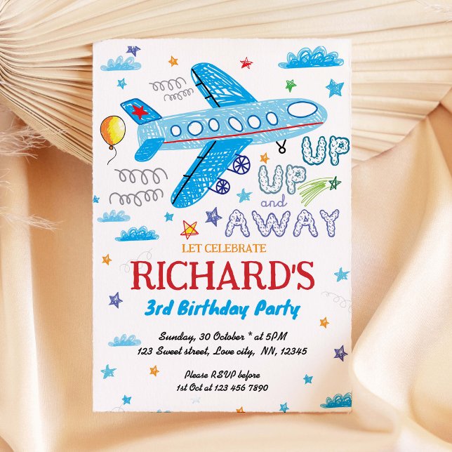 Airplane Birthday Invitation, Airplane Hand Drawn Invitation (Creator Uploaded)