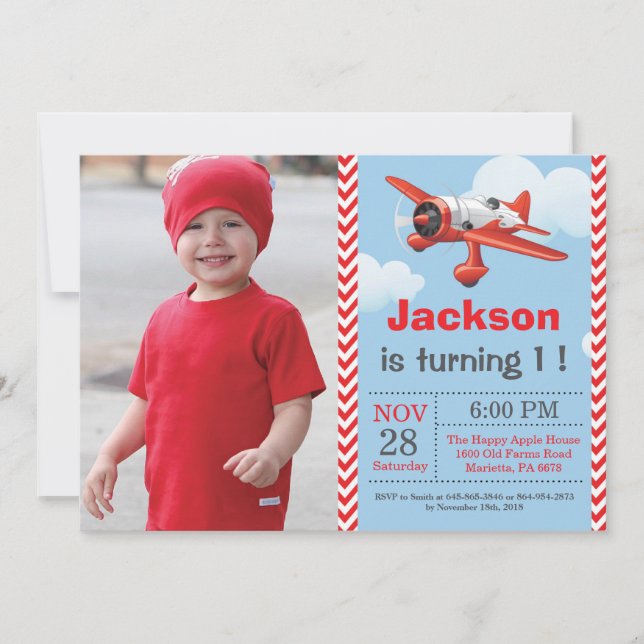 Airplane Birthday Invitation. Boy Birthday Party Invitation (Front)