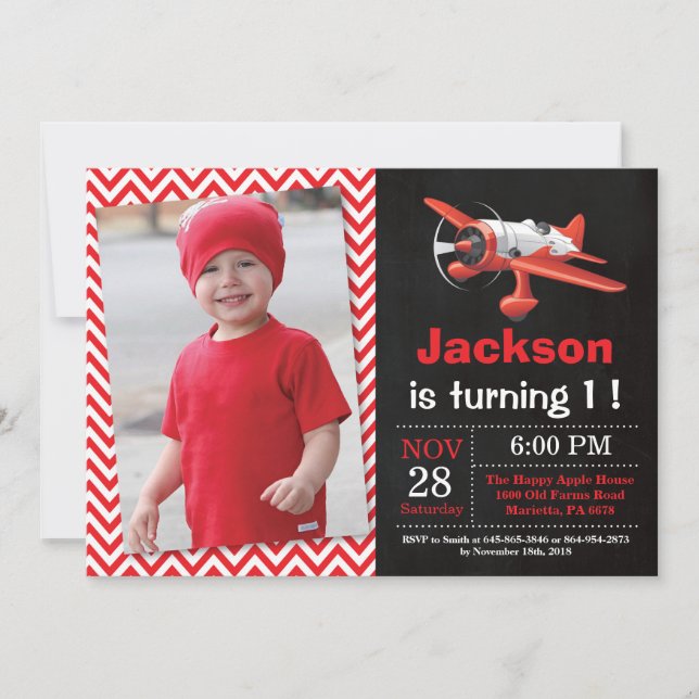 Airplane Birthday Invitation. Boy Birthday Party Invitation (Front)