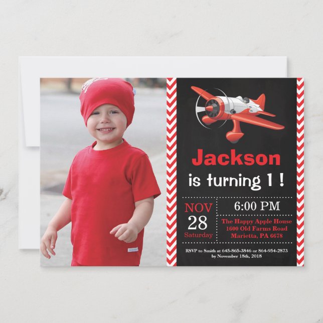 Airplane Birthday Invitation. Boy Birthday Party Invitation (Front)