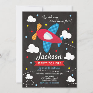 Airplane Birthday Invitation Boy / Time Flies