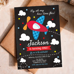 Airplane Birthday Invitation Boy / Time Flies