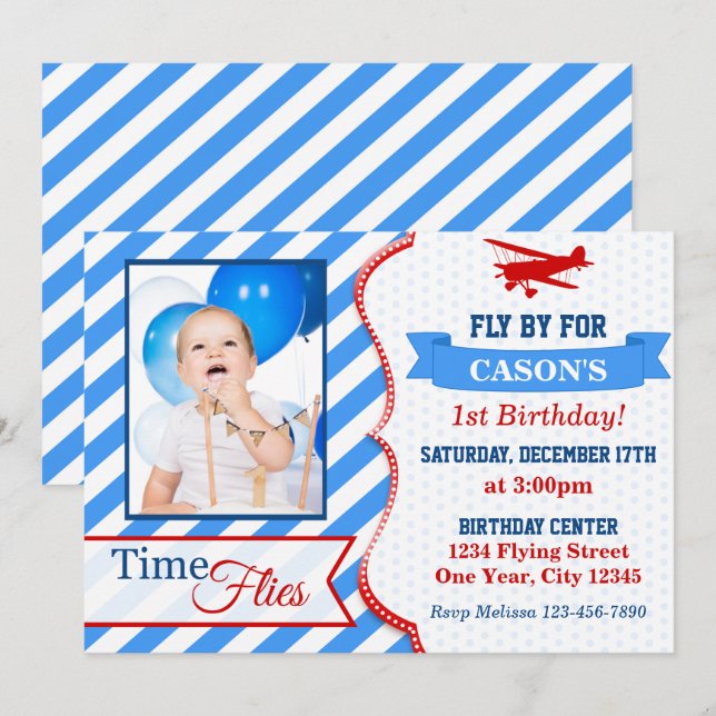 Airplane Birthday Invitation | Photo Invite (Front/Back)