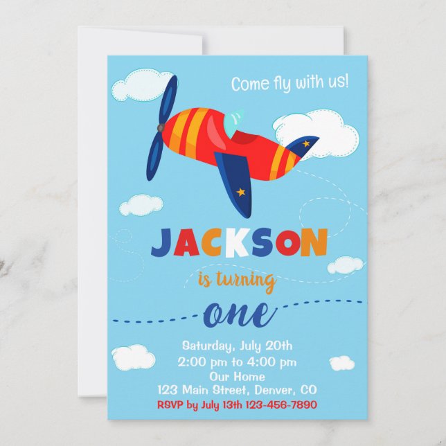 Airplane birthday invitation Pilot party invite (Front)