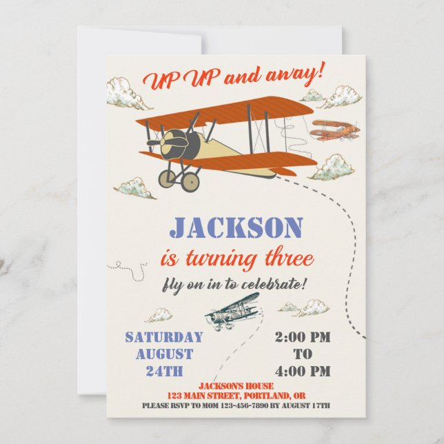 Airplane birthday invitation Pilot party invite (Front)