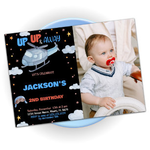 Airplane Birthday Invitations Black with photo