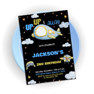 Airplane Birthday Invitations Blue Black