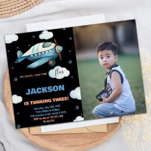 Airplane Birthday Invitations Blue Black w Photo