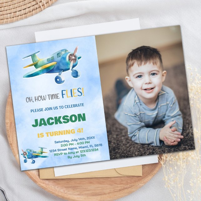 Airplane Birthday Invitations Blue Green w photo (Airplane Birthday Invitations Blue Green w photo)