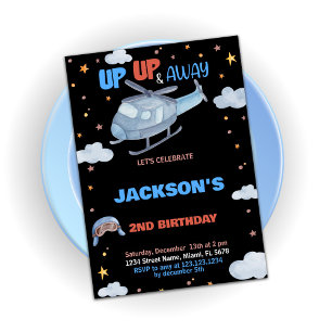 Airplane Birthday Invitations Blue Grey Black