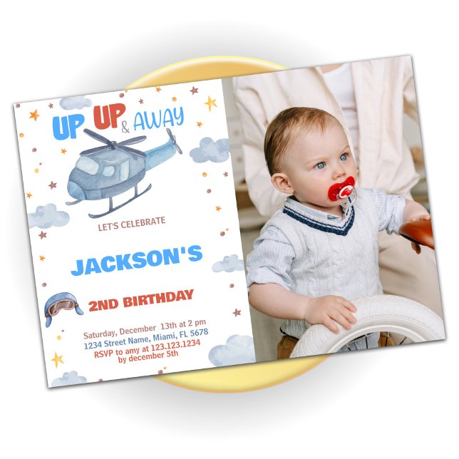 Airplane Birthday Invitations Blue Grey with photo (Airplane Birthday Invitations Blue Gray with photo)