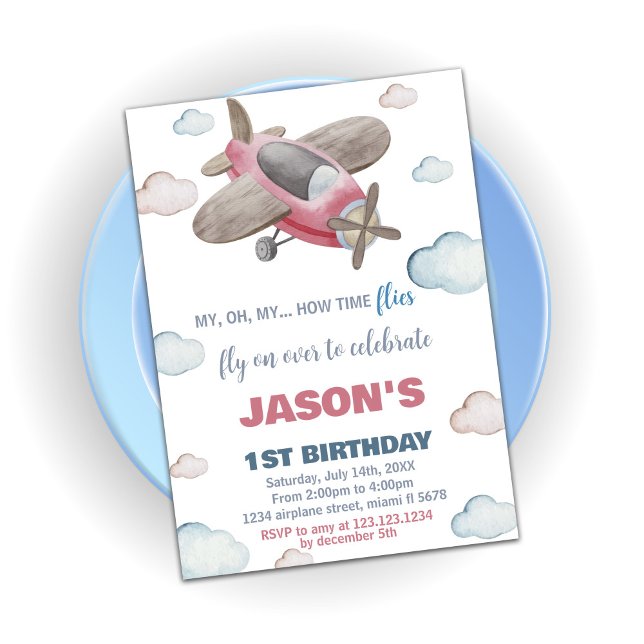 Airplane Birthday Invitations Brown Red (Airplane Birthday Invitations Brown Red)