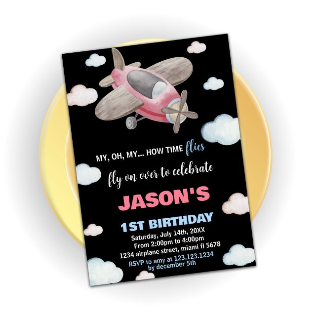 Airplane Birthday Invitations Brown Red Black (Airplane Birthday Invitations Brown Red Black)