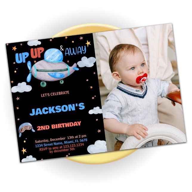 Airplane Birthday Invitations Brown with photo (Airplane Birthday Invitations Brown with photo)