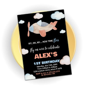 Airplane Birthday Invitations Orange Black