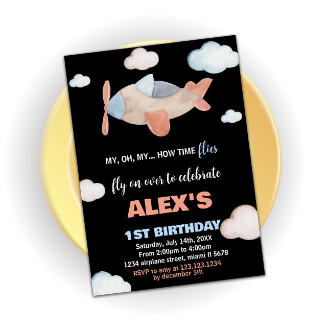 Airplane Birthday Invitations Orange Black (Airplane Birthday Invitations Orange Black)