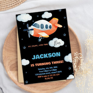 Airplane Birthday Invitations Orange Black BK