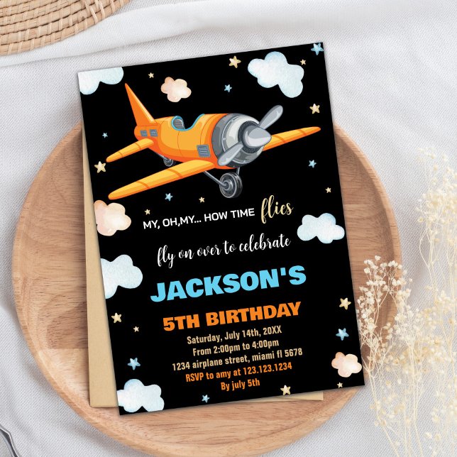 Airplane Birthday Invitations Orange Black BK (Airplane Birthday Invitations Orange Black BK)