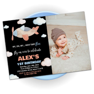 Airplane Birthday Invitations Orange Black w Photo