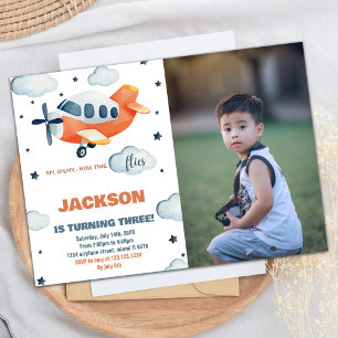 Airplane Birthday Invitations Orange With Photo