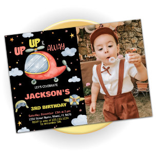 Airplane Birthday Invitations Red Black with Photo