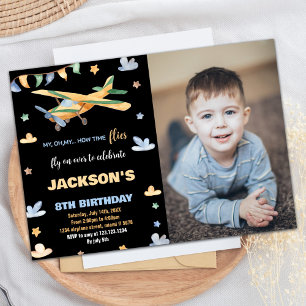 Airplane Birthday Invitations Yellow Black w Photo