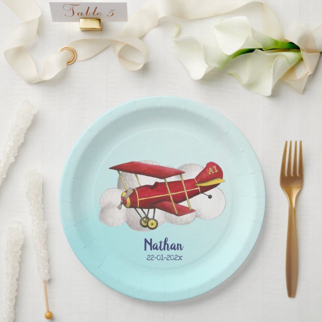 Airplane Birthday Paper Plate, Fly on over Paper Plate (Wedding)