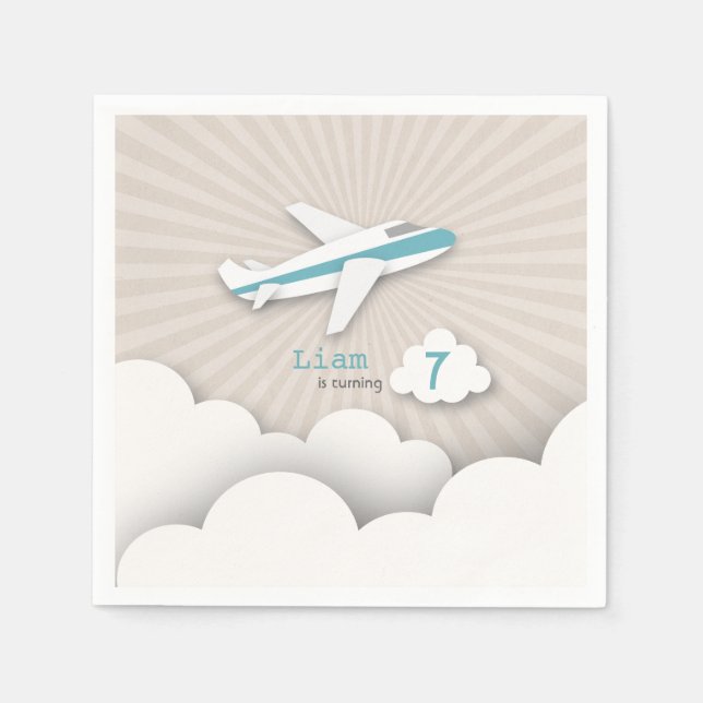 Airplane Birthday Party - Blue Napkin (Front)