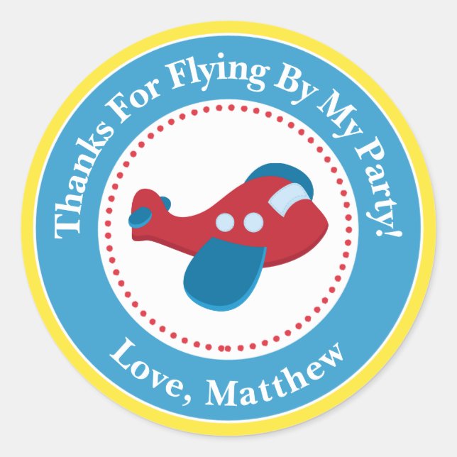 Airplane Birthday Party Favour Stickers (Front)