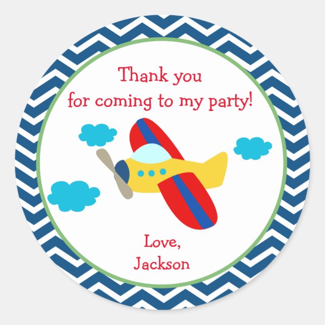 Airplane Birthday Party Favour Stickers (Front)
