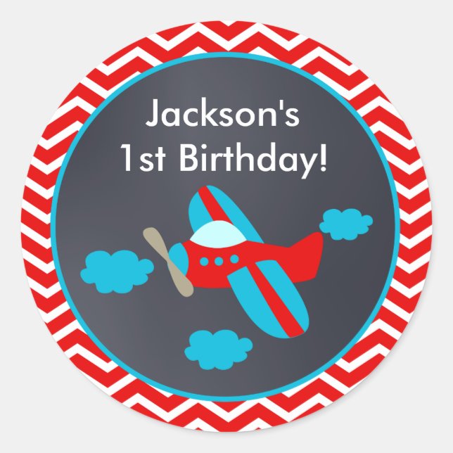 Airplane Birthday Party Favour Stickers (Front)
