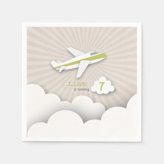 Airplane Birthday Party - Green Napkin (Front)