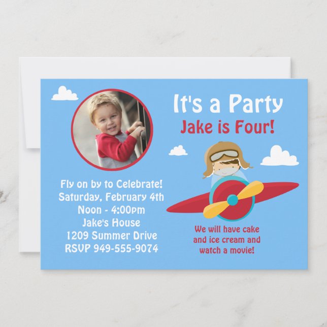 Airplane Birthday Party Invitation (Front)