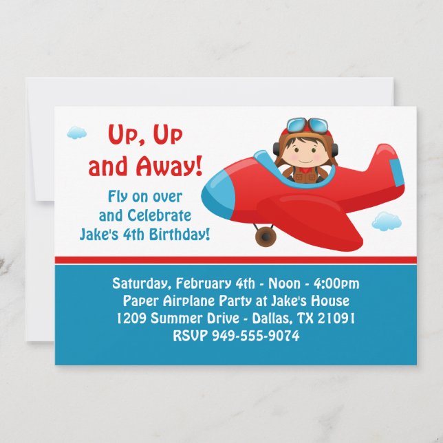 Airplane Birthday Party Invitation (Front)