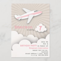 Airplane Birthday Party Invitation - Pink