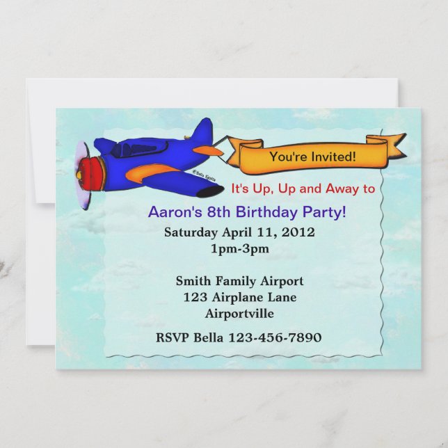 Airplane Birthday Party Personalized Invite (Front)