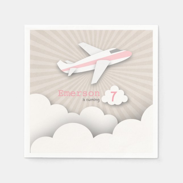 Airplane Birthday Party - Pink Napkin (Front)